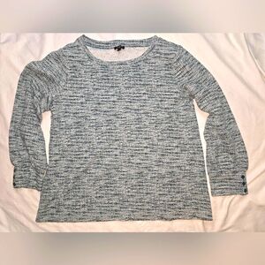 Talbots Sweater Blue Green Marled Stripe Button Cuff Puff Sleeve Size 1x